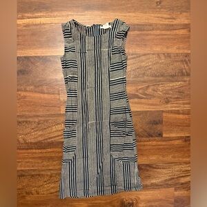 Mata Traders Striped Black & Tan Sleeveless Midi Dress
